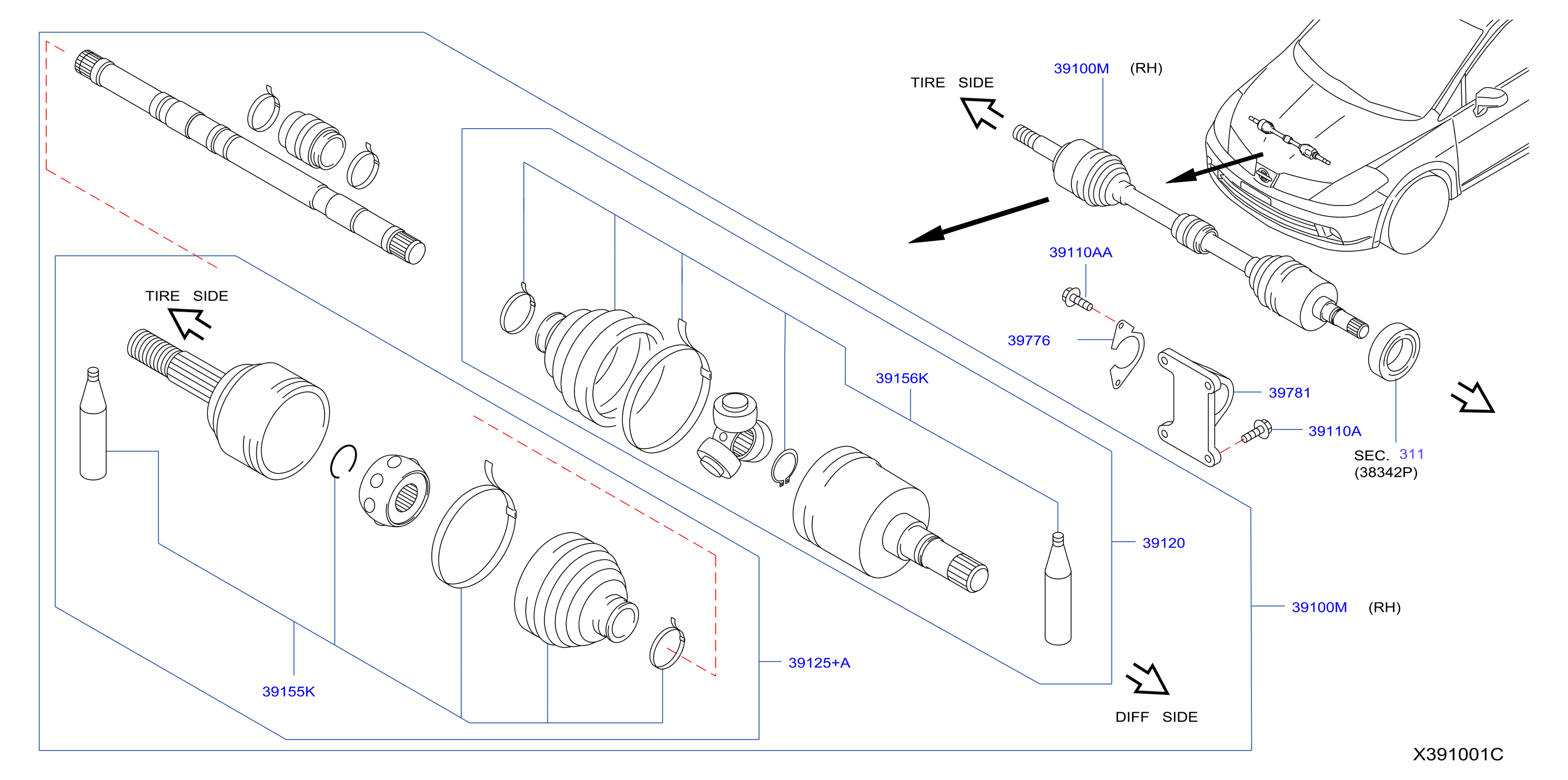 Diagram FRONT DRIVE SHAFT (FF) for your Nissan Versa  