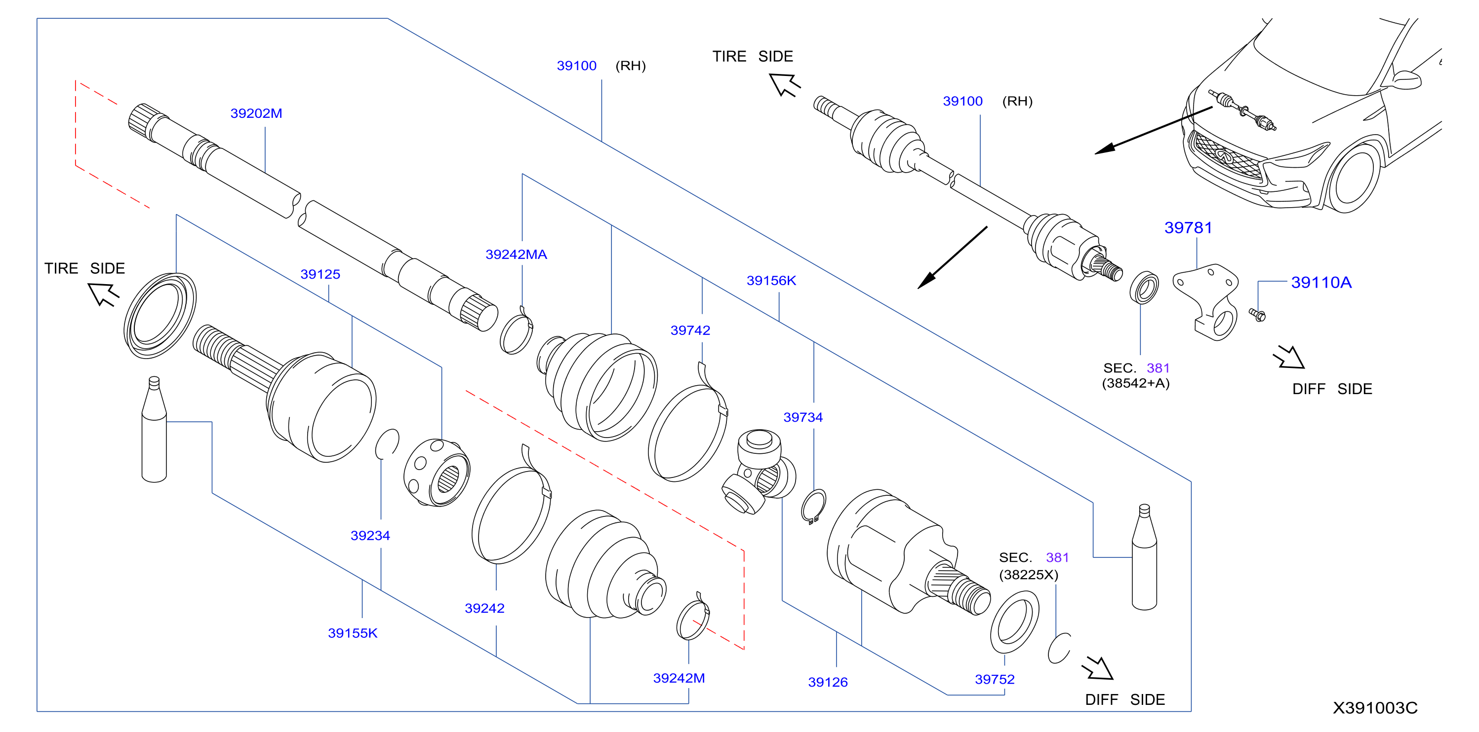 Diagram FRONT DRIVE SHAFT (FF) for your INFINITI