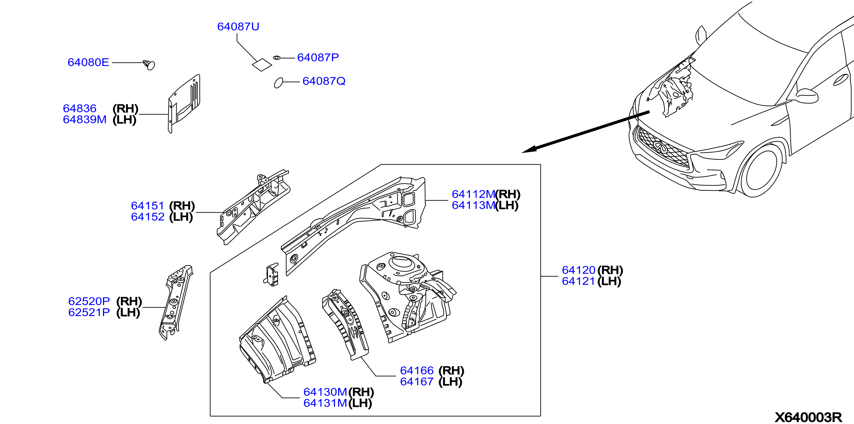 Diagram HOOD LEDGE & FITTING for your 2021 INFINITI QX80   