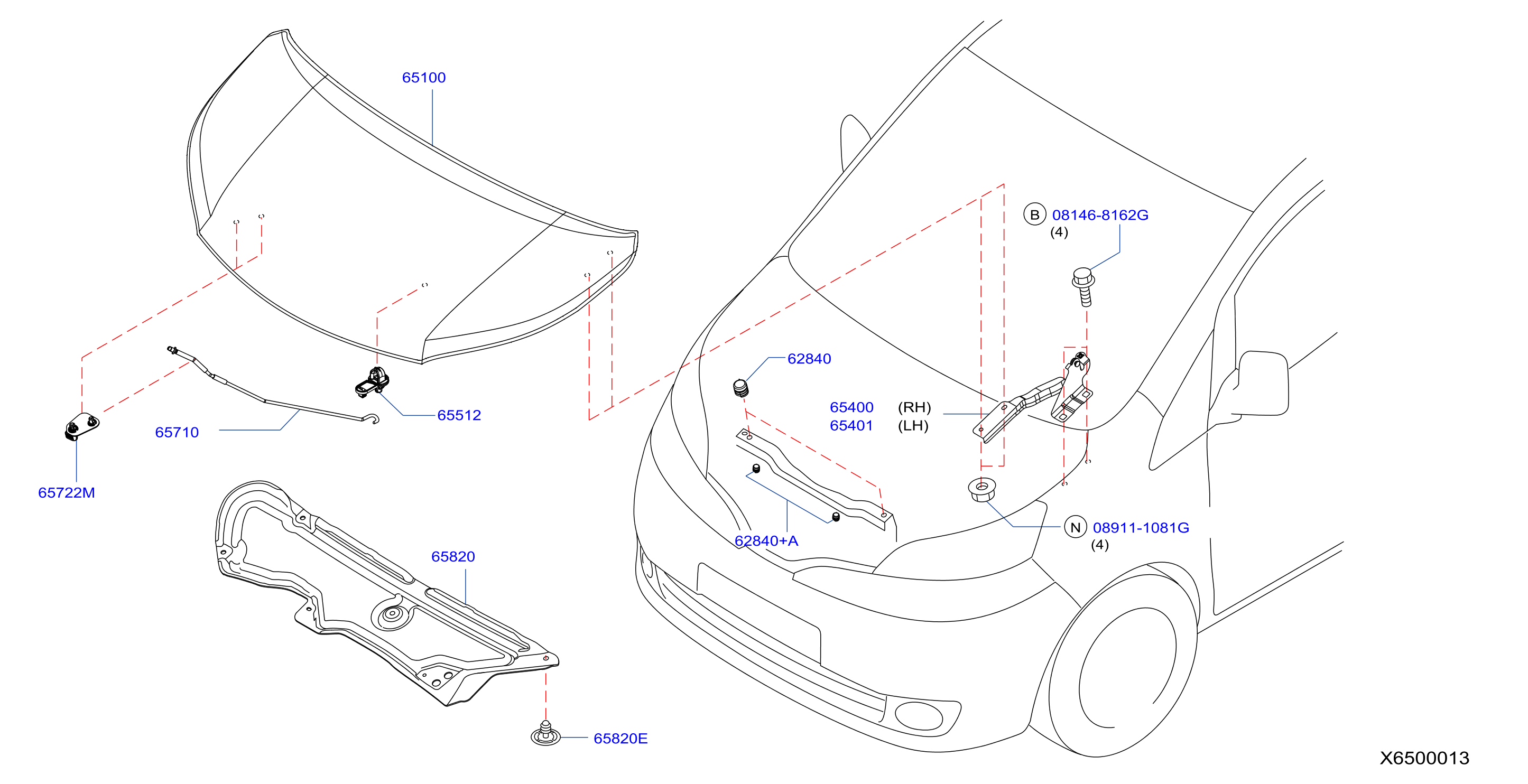 Diagram HOOD PANEL,HINGE & FITTING for your Nissan Juke BASE 