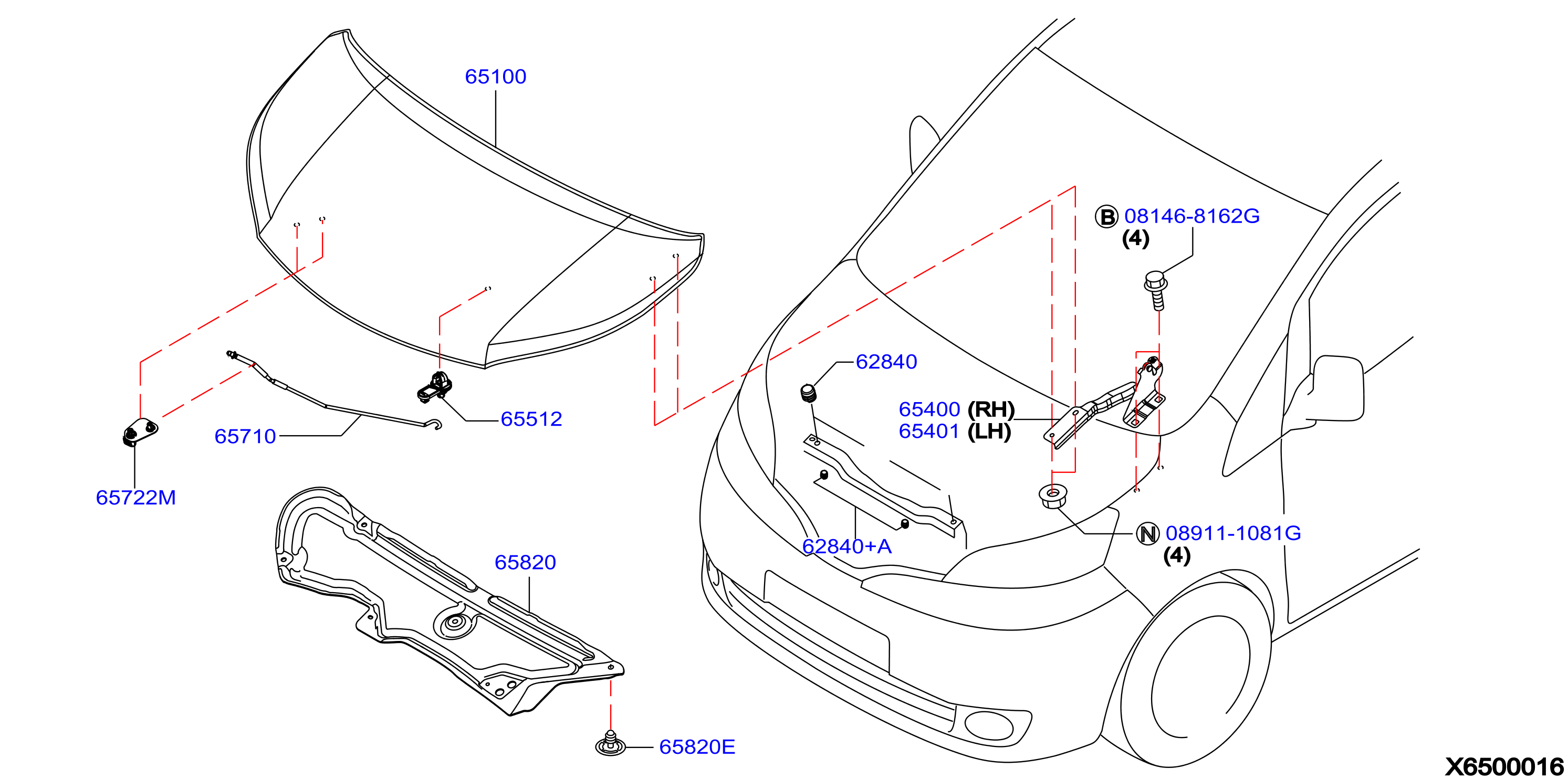 Diagram HOOD PANEL,HINGE & FITTING for your Nissan Juke BASE 