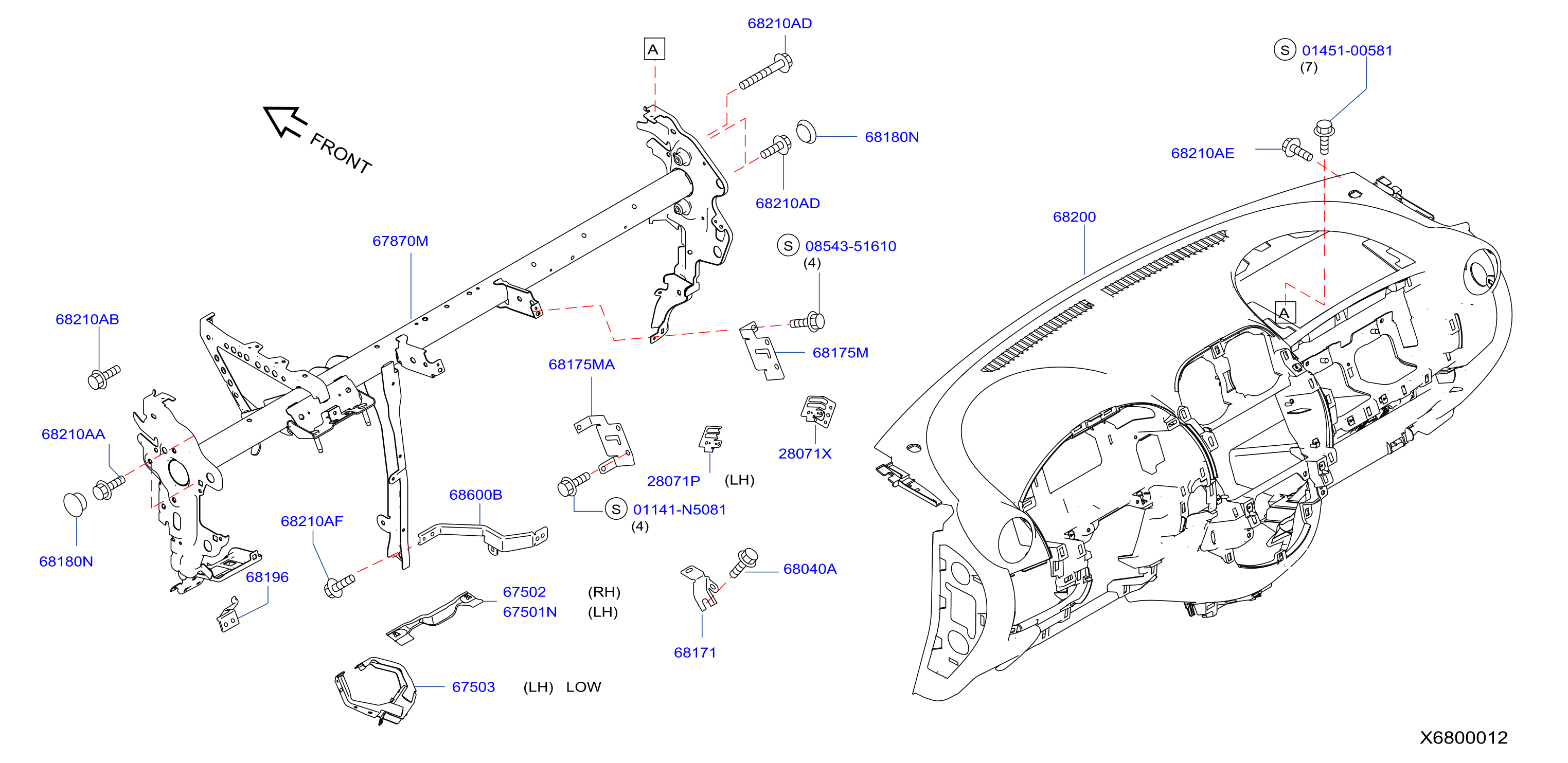 Diagram INSTRUMENT PANEL,PAD & CLUSTER LID for your 2024 Nissan Altima   