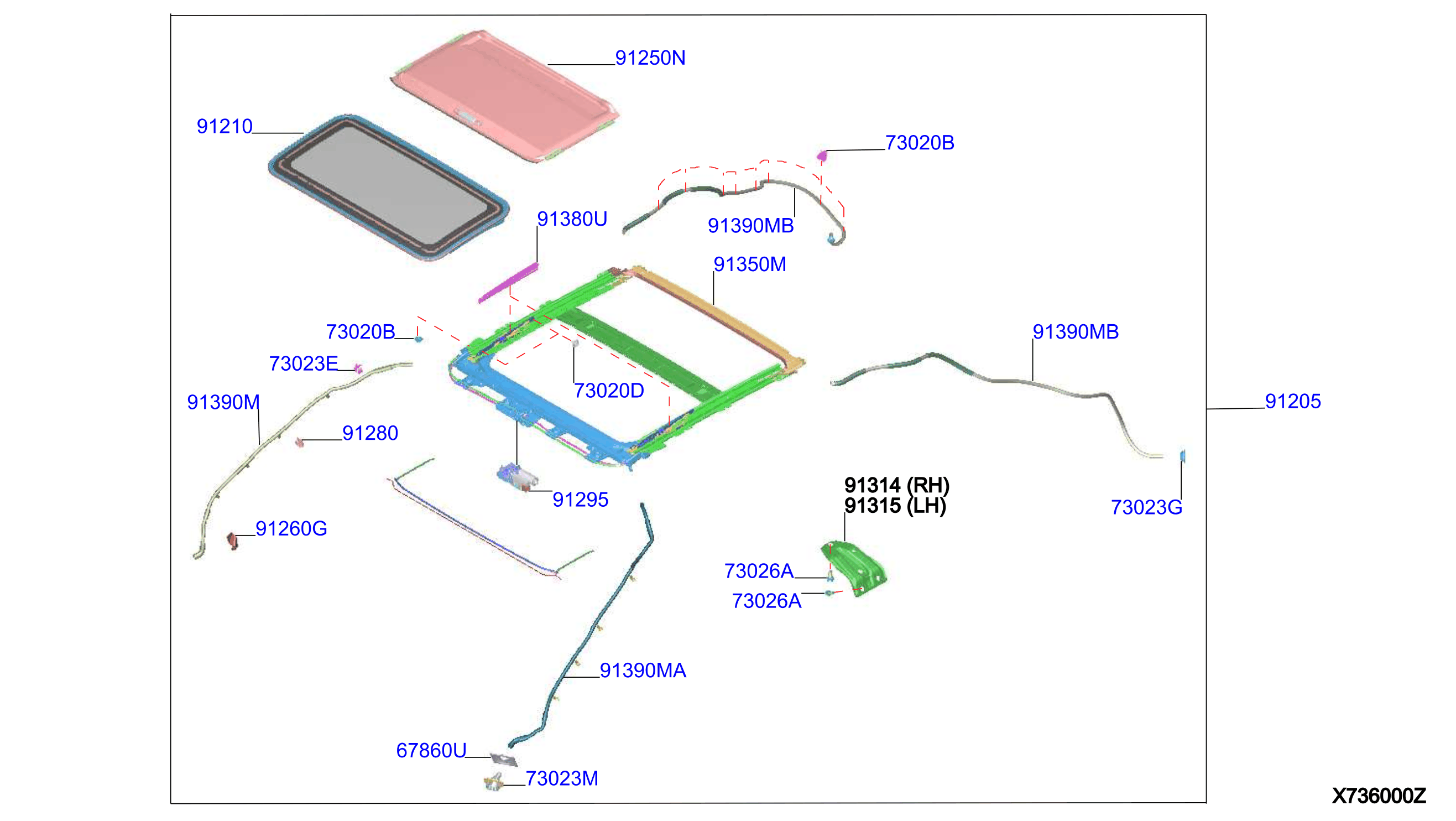 Diagram PIEZAS DE LA ESCOTILLA DE TECHO for your 2013 INFINITI M37   