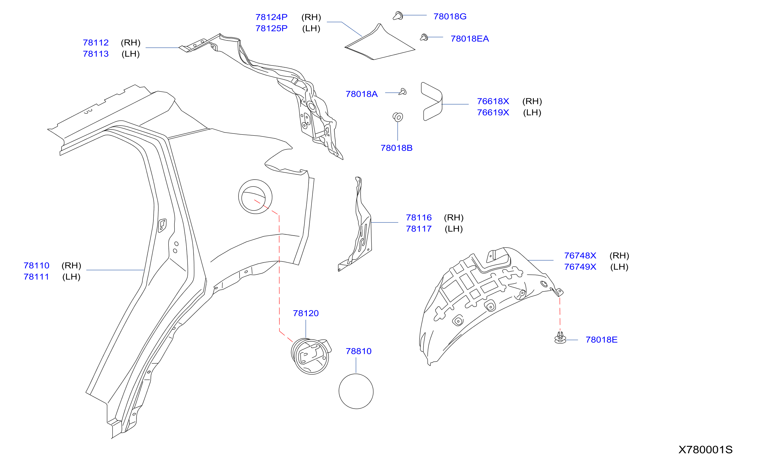 Diagram REAR FENDER & FITTING for your Nissan