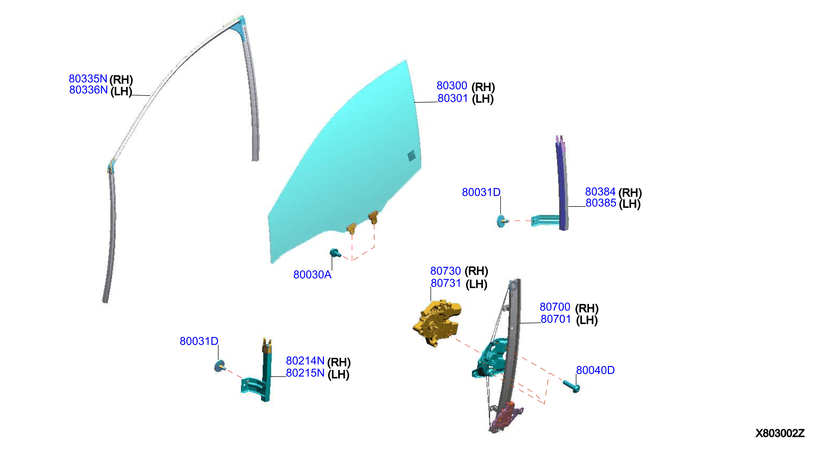 Diagram FRONT DOOR WINDOW & REGULATOR for your 2024 Nissan Sentra   