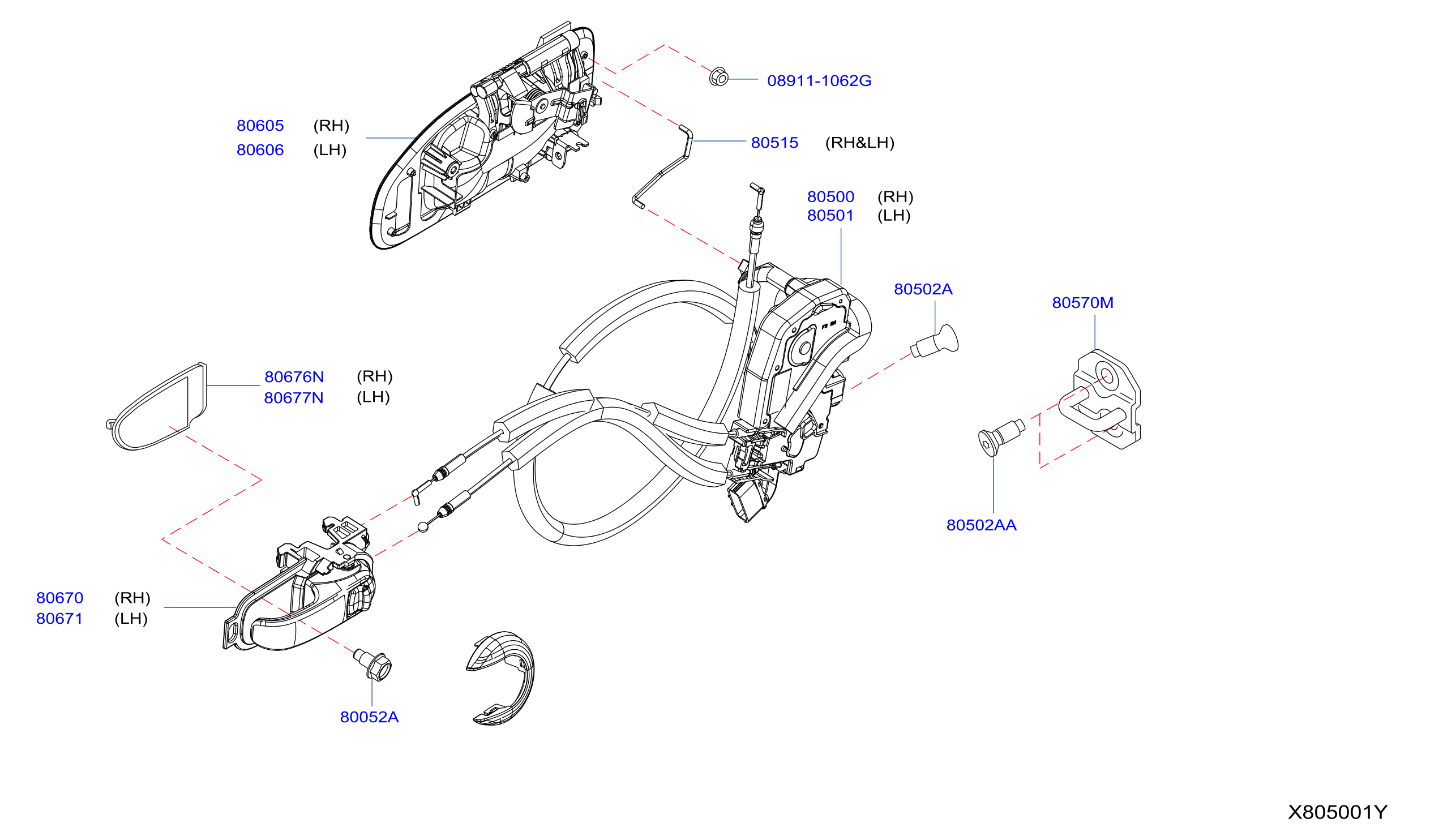 Diagram CERRADURA PUERTA DELANTERA Y MANILLA for your 2018 Nissan 370Z   