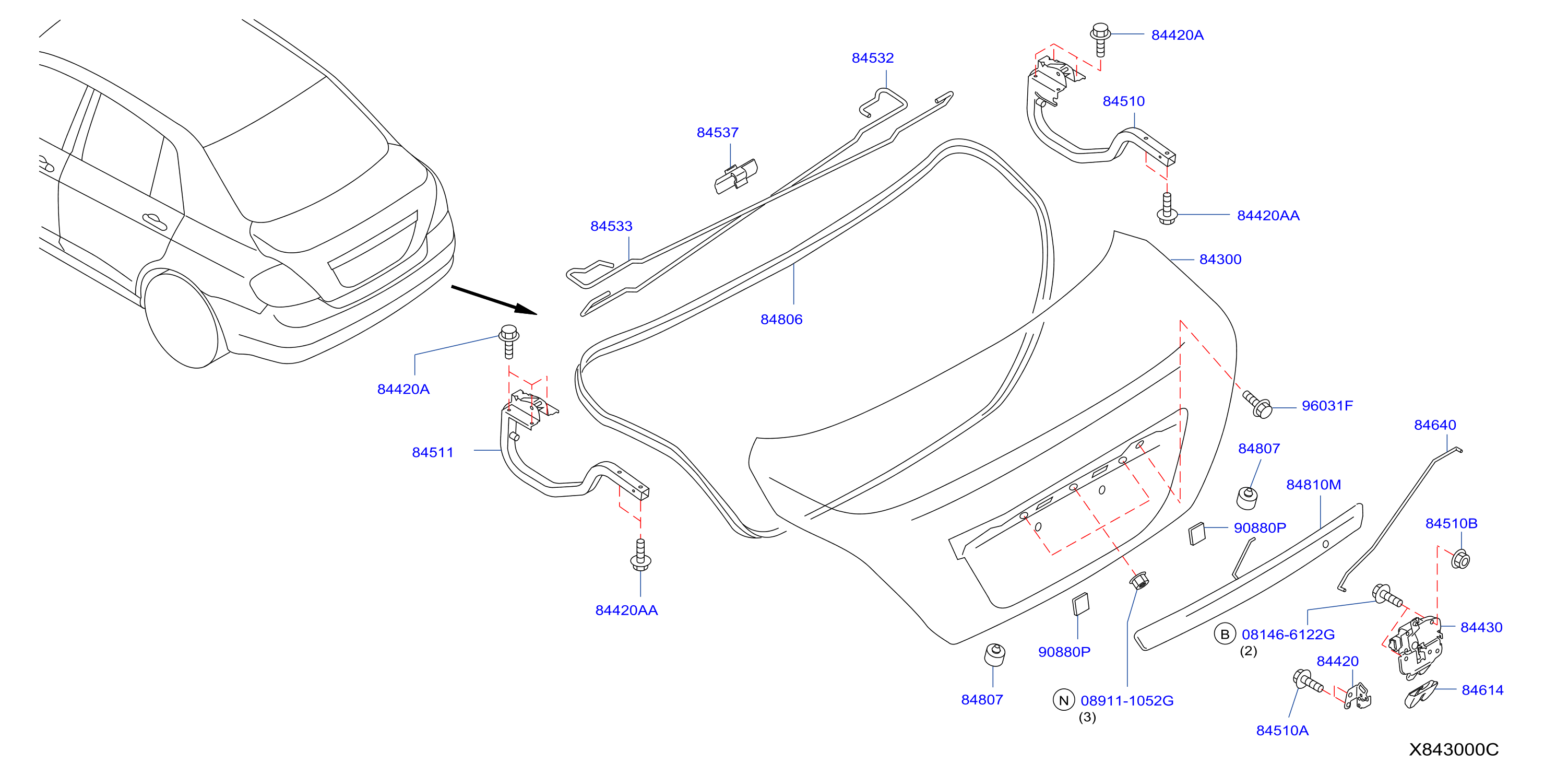 Diagram TRUNK LID & FITTING for your Nissan Versa  