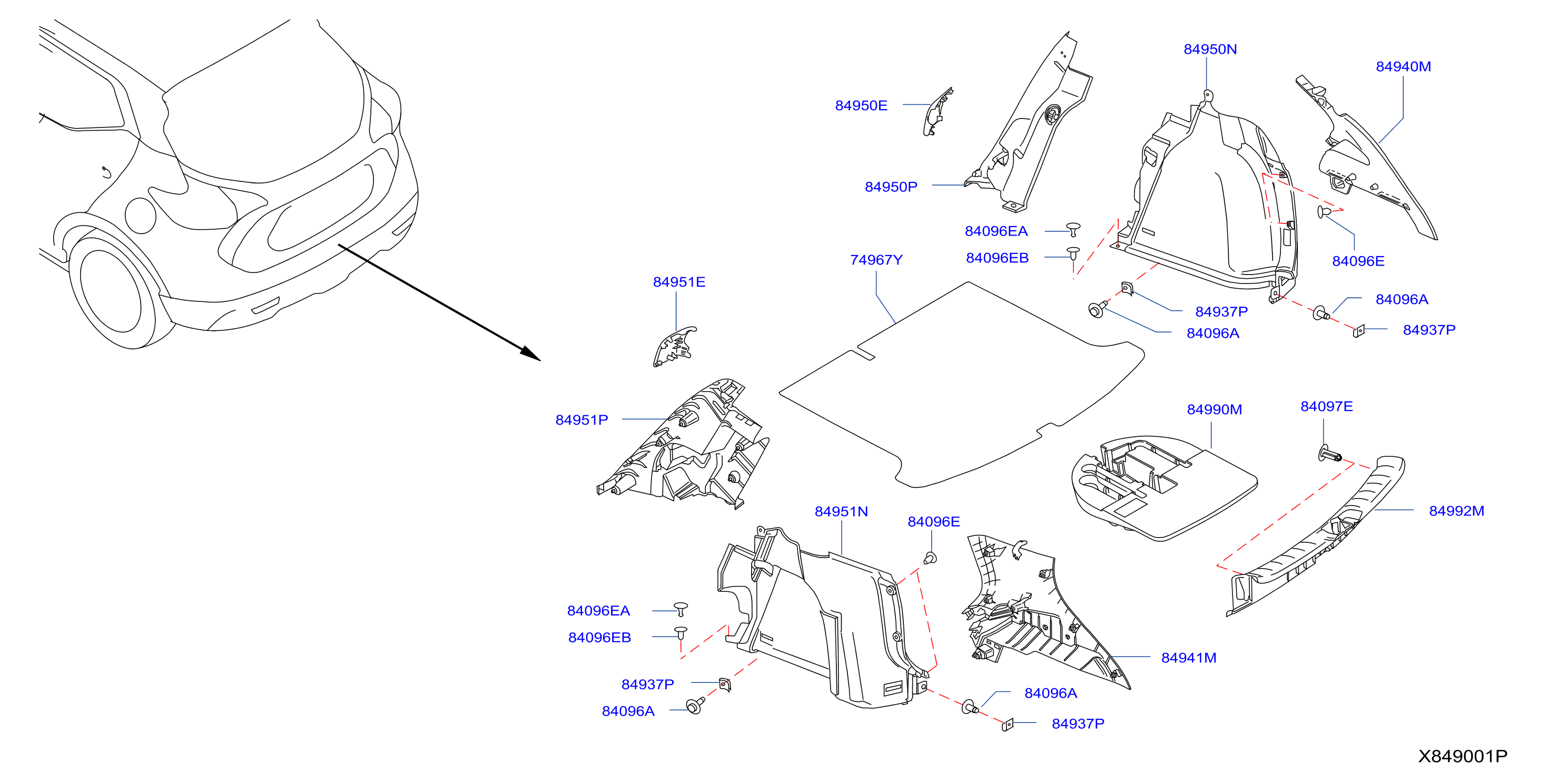 Diagram TRUNK & LUGGAGE ROOM TRIMMING for your Nissan Kicks  