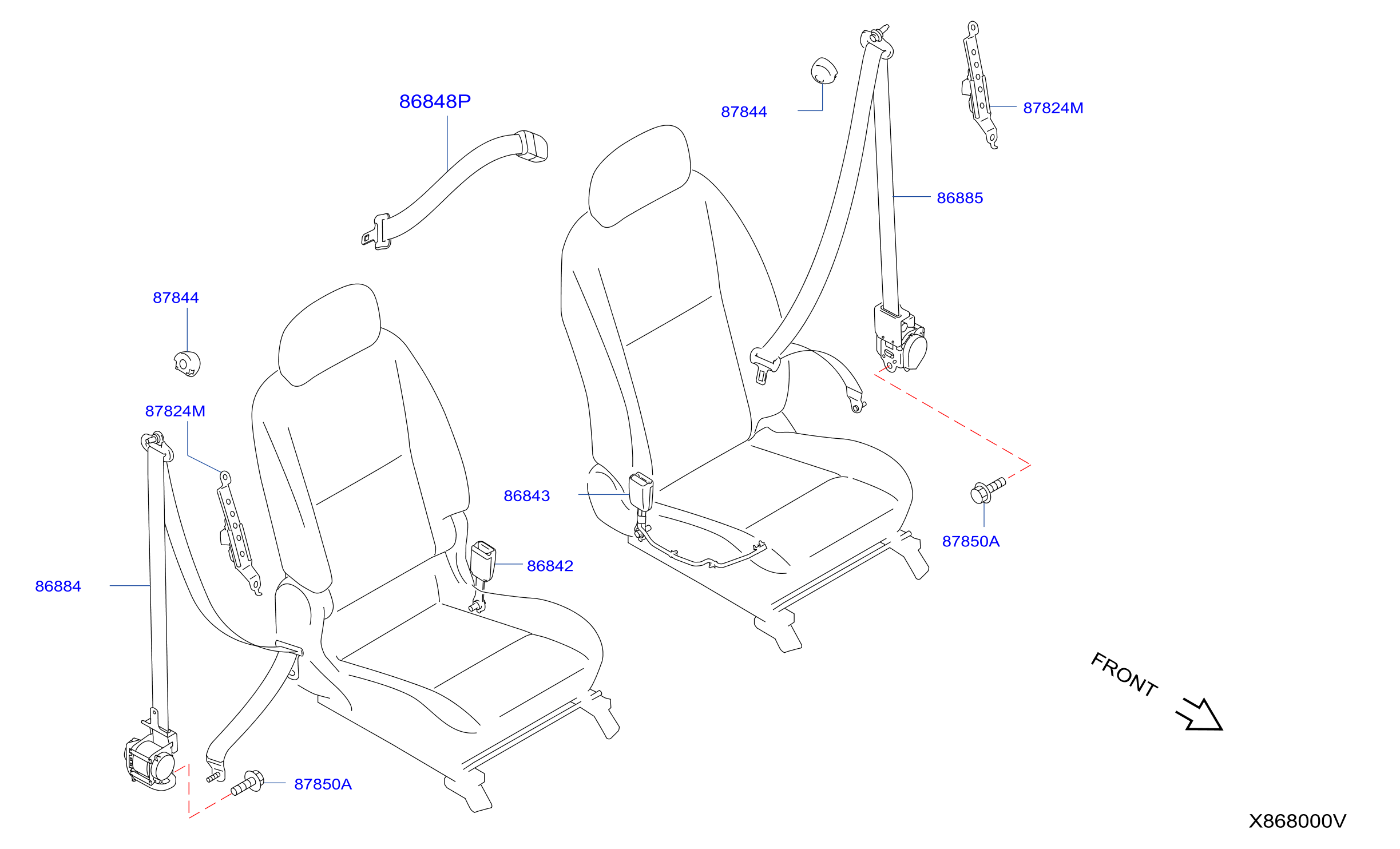 Diagram FRONT SEAT BELT for your 2021 Nissan Sentra   