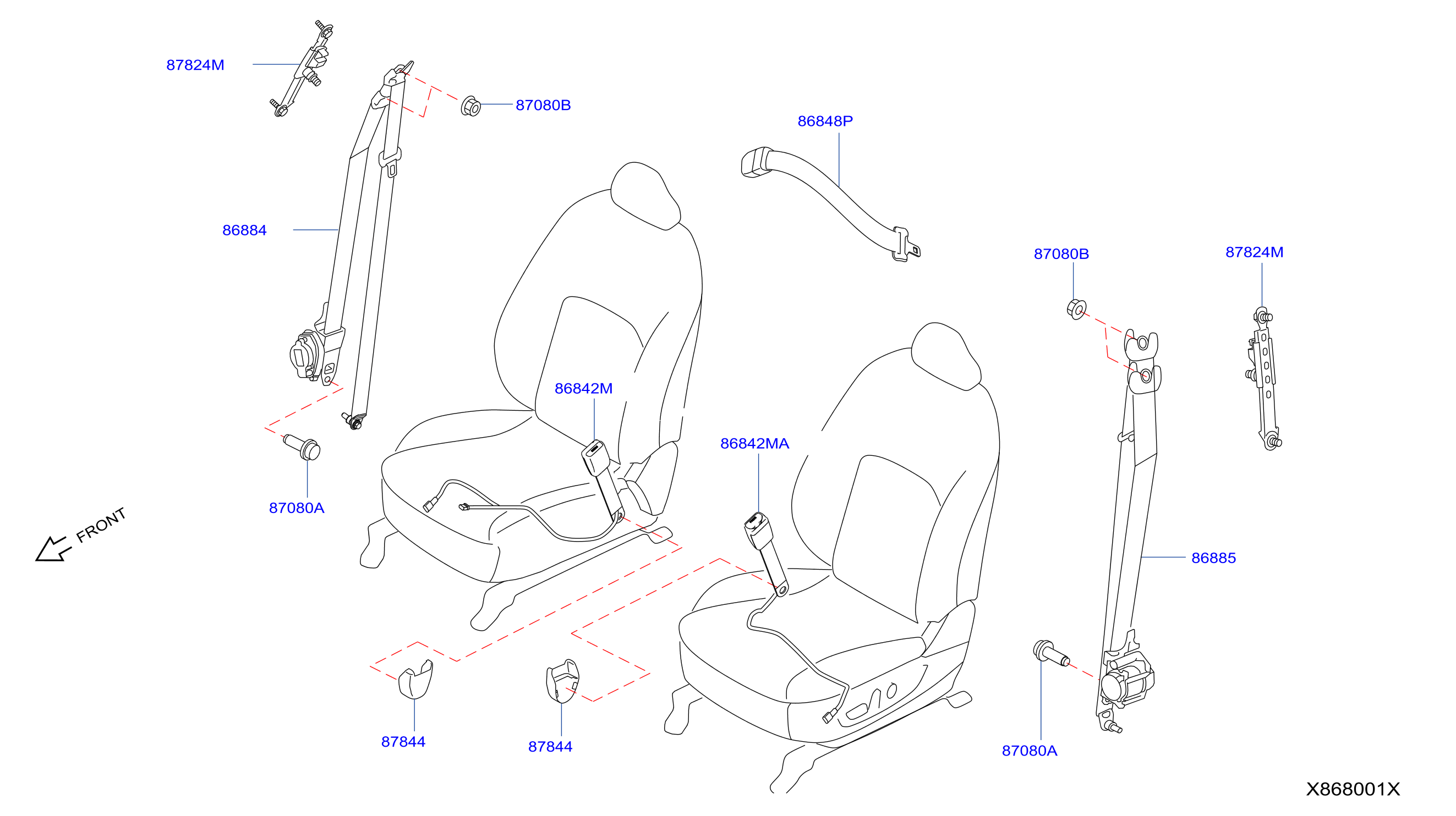 Diagram FRONT SEAT BELT for your 2008 INFINITI QX56   