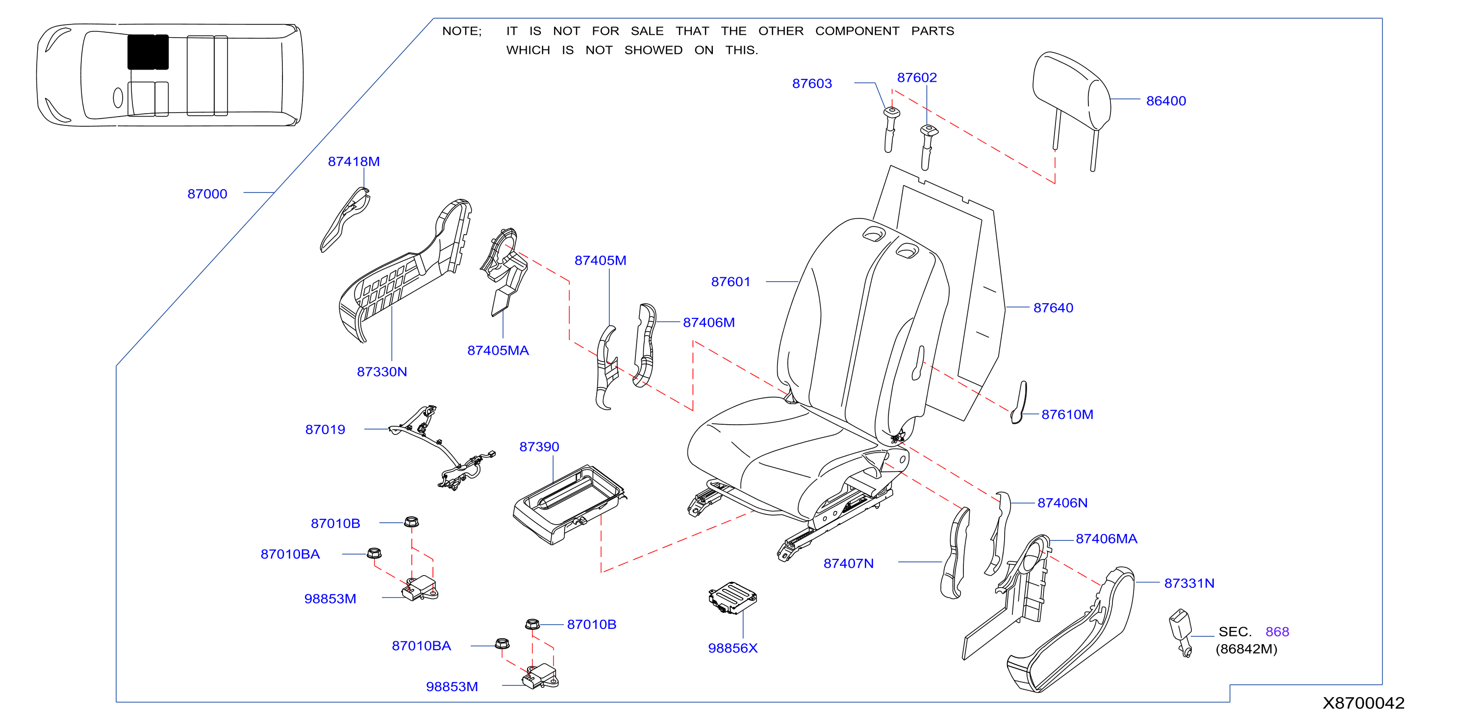 Diagram FRONT SEAT for your 2016 Nissan Altima SEDAN SL  