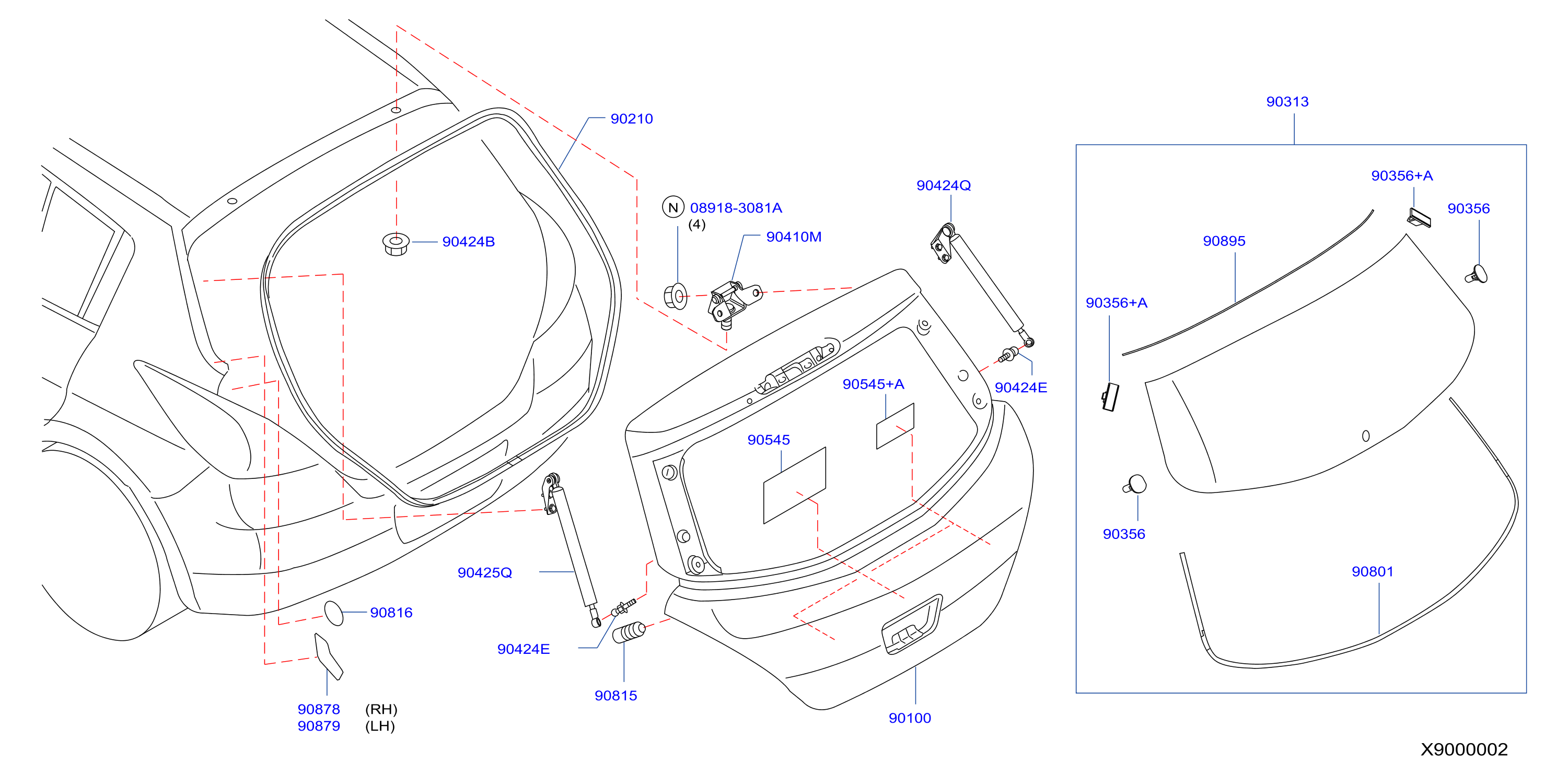 Diagram BACK DOOR PANEL & FITTING for your 2020 Nissan Versa   