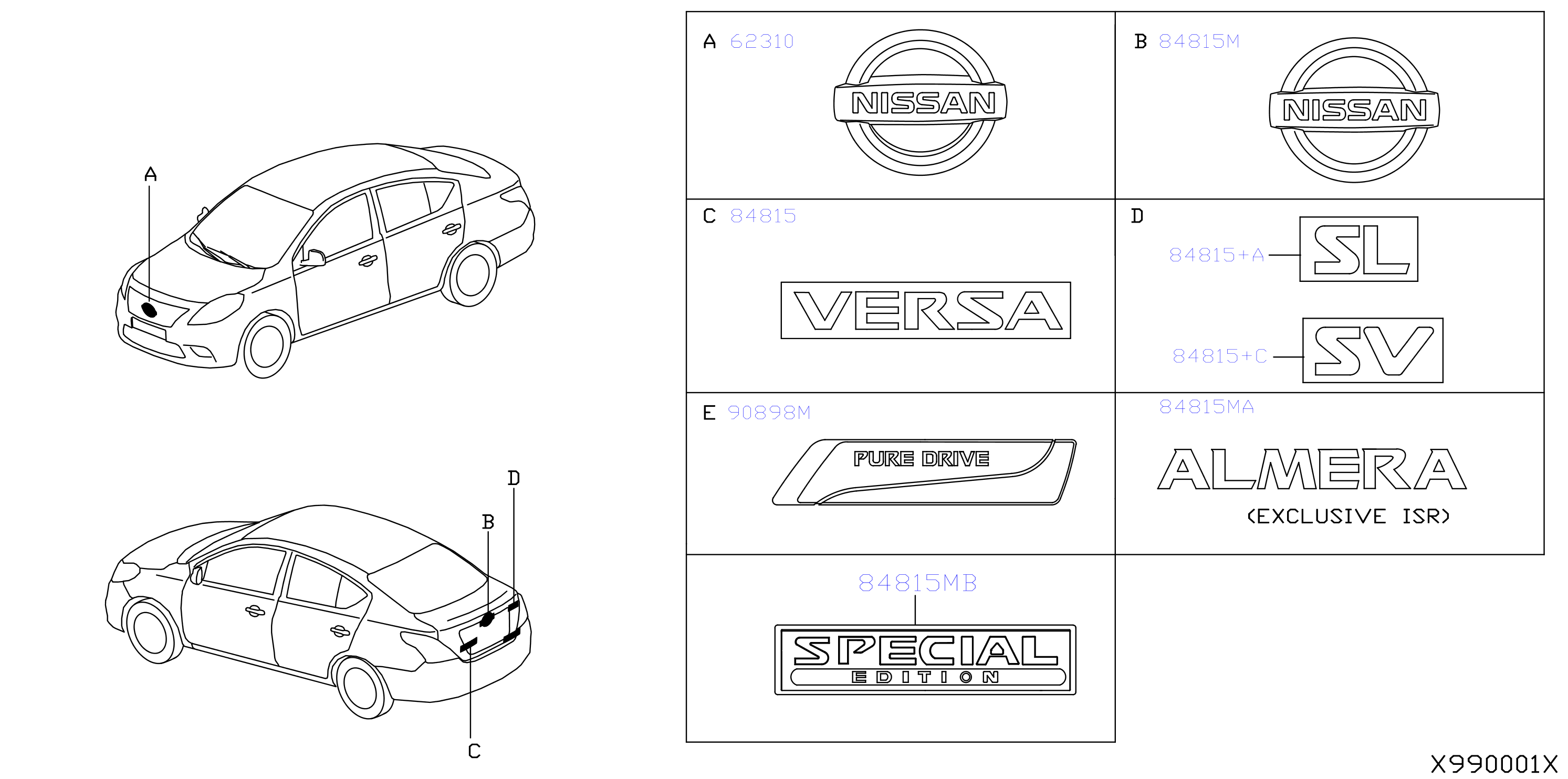 Diagram EMBLEM & NAME LABEL for your Nissan Versa