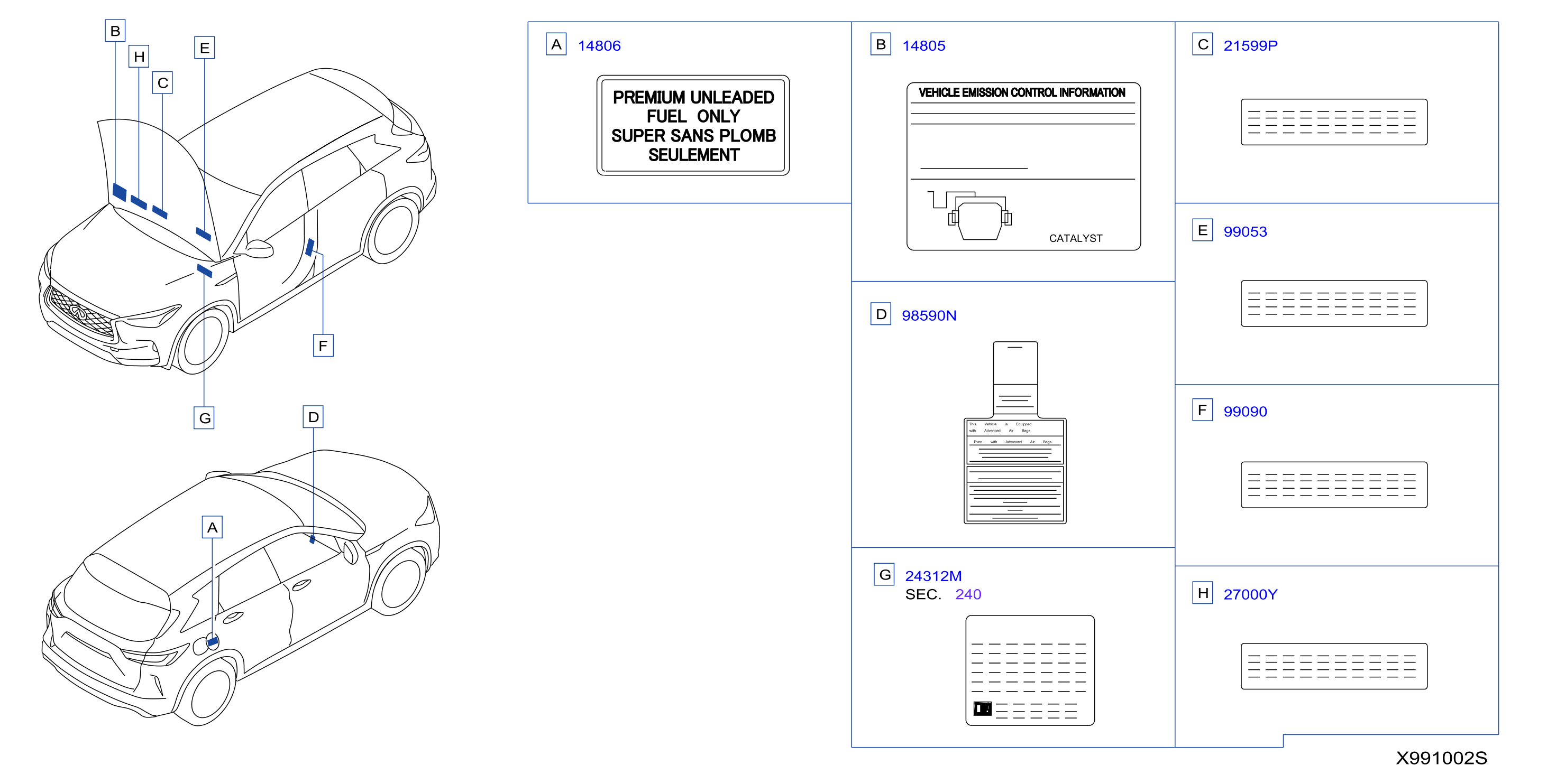 Diagram CAUTION PLATE & LABEL for your 2024 INFINITI QX50   