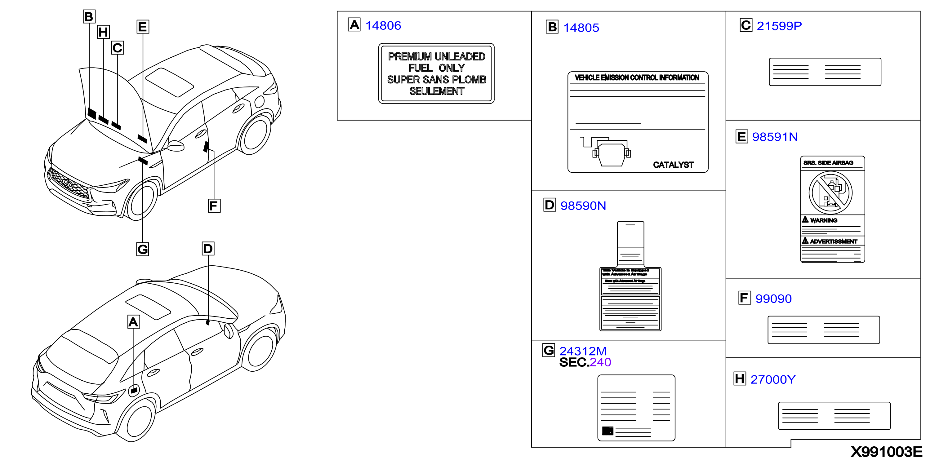 Diagram CAUTION PLATE & LABEL for your 2022 INFINITI Q50   