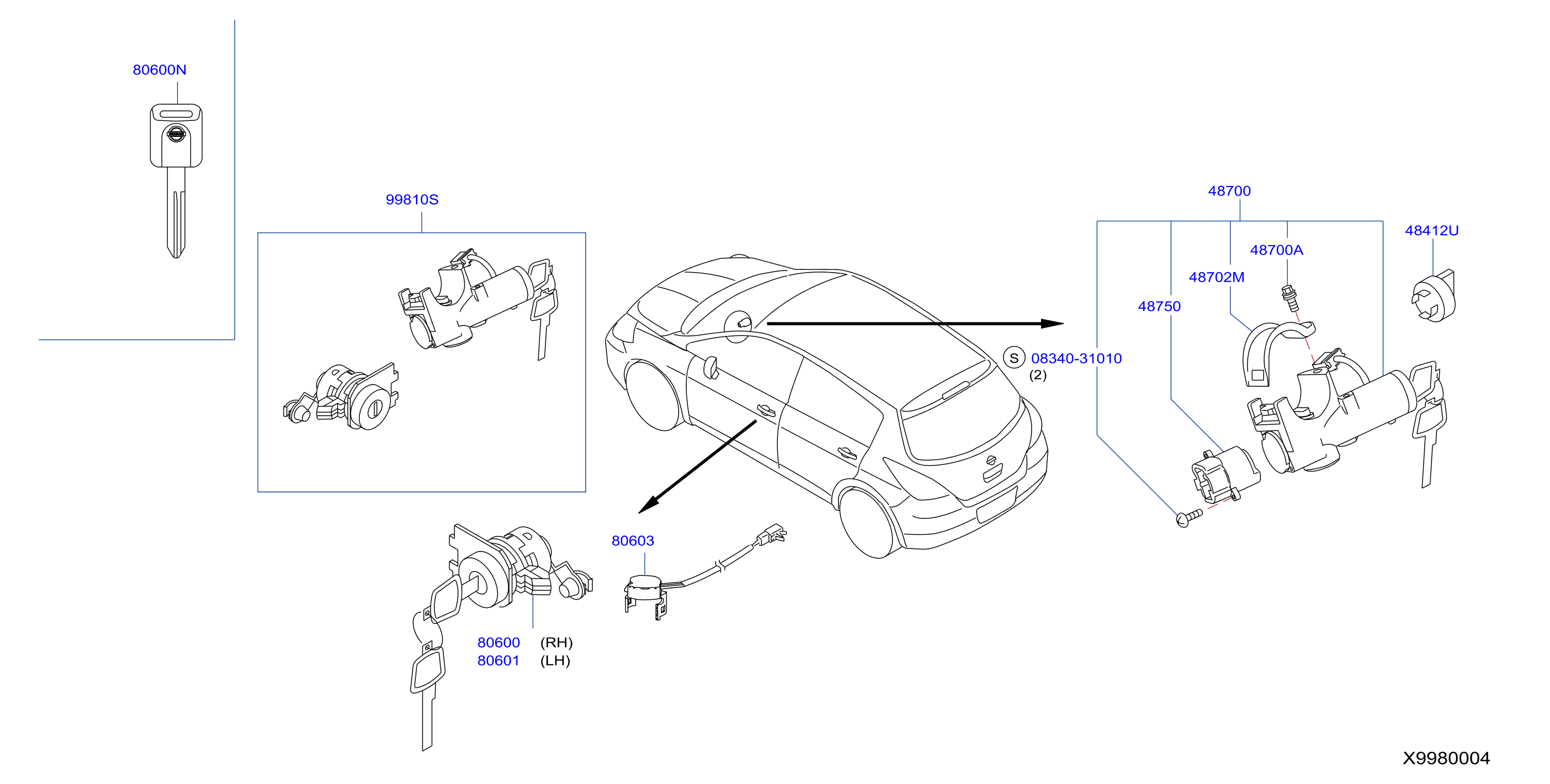 99810-zw86b-key-set-ord-frm-srs-key-genuine-nissan-part