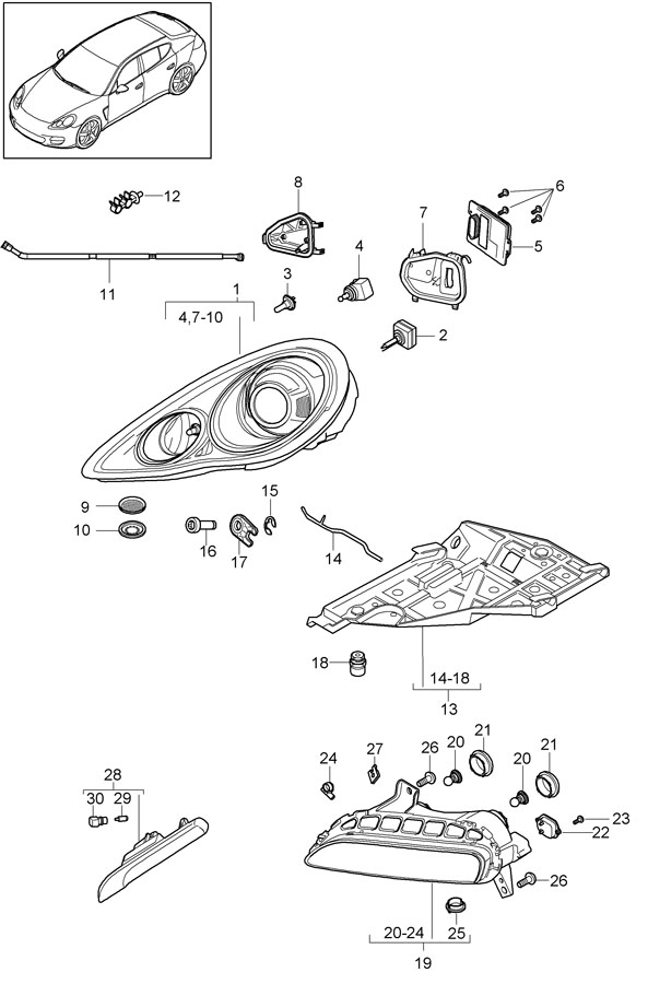 Full size assembly image of headlamp side marker light fog headlamp headlamp without control unit and bulb (1/1)