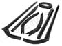 Molded Roof Rail Seals, for Convertibles.  7-Piece set includes all right and left side top rail seals and windshield top header seal.  Replaces OEM #4695123/4, 4695125/6, 4695127/8.  R&L