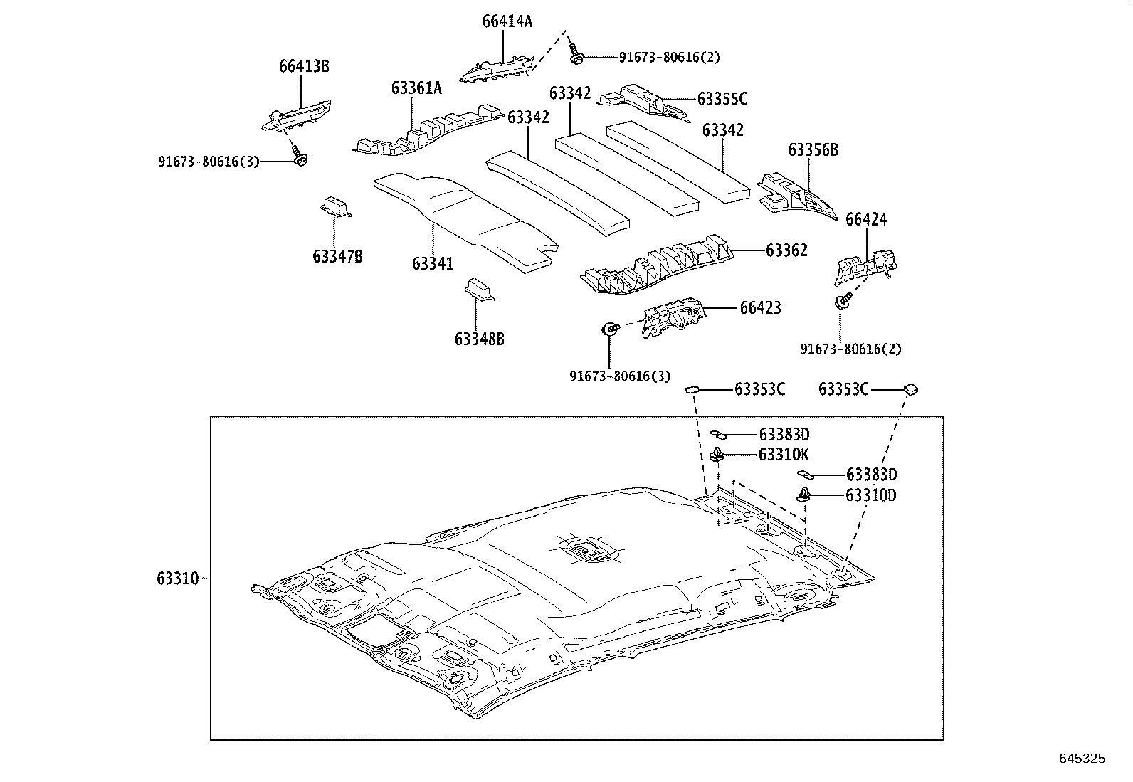 Diagram ROOF HEADLINING & SILENCER PAD for your Subaru Solterra  