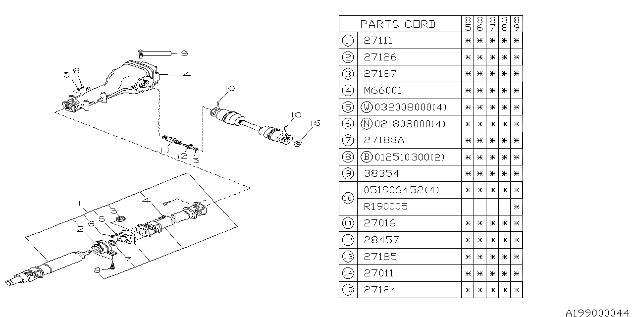 Diagram PROPELLER SHAFT for your Subaru GL  