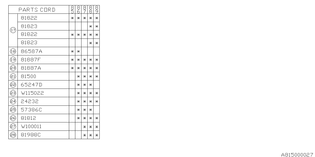 Diagram CORD (REAR) for your 1989 Subaru RX   