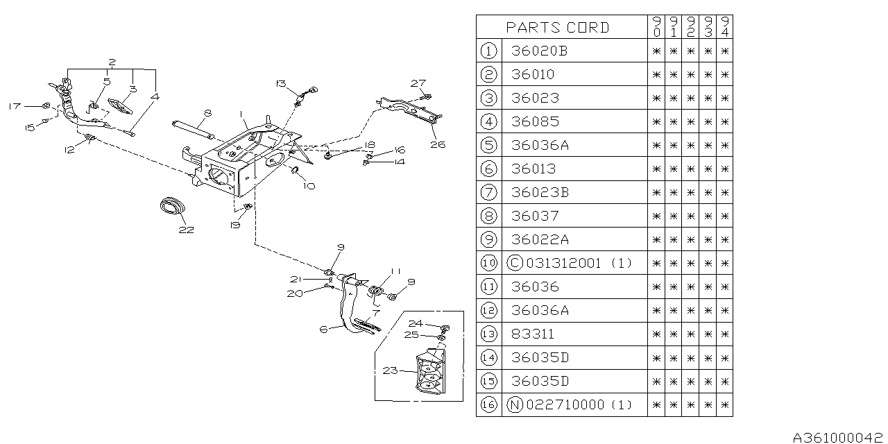 Diagram PEDAL SYSTEM (AT) for your 2024 Subaru Outback   