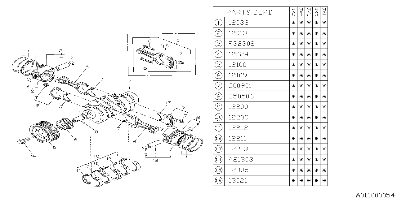 Diagram PISTON & CRANKSHAFT for your 2000 Subaru Legacy  Brighton Wagon 