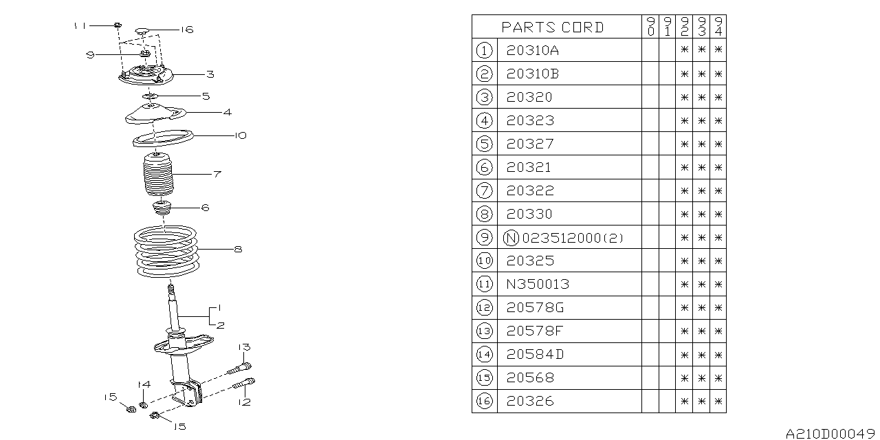 Diagram FRONT SHOCK ABSORBER for your 2009 Subaru Forester   