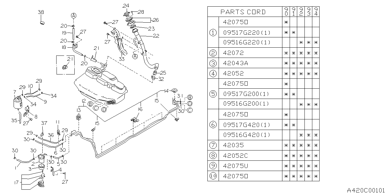 Diagram FUEL PIPING for your Subaru