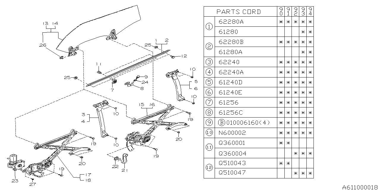 Diagram REAR DOOR PARTS (GLASS & REGULATOR) for your 2016 Subaru Impreza   