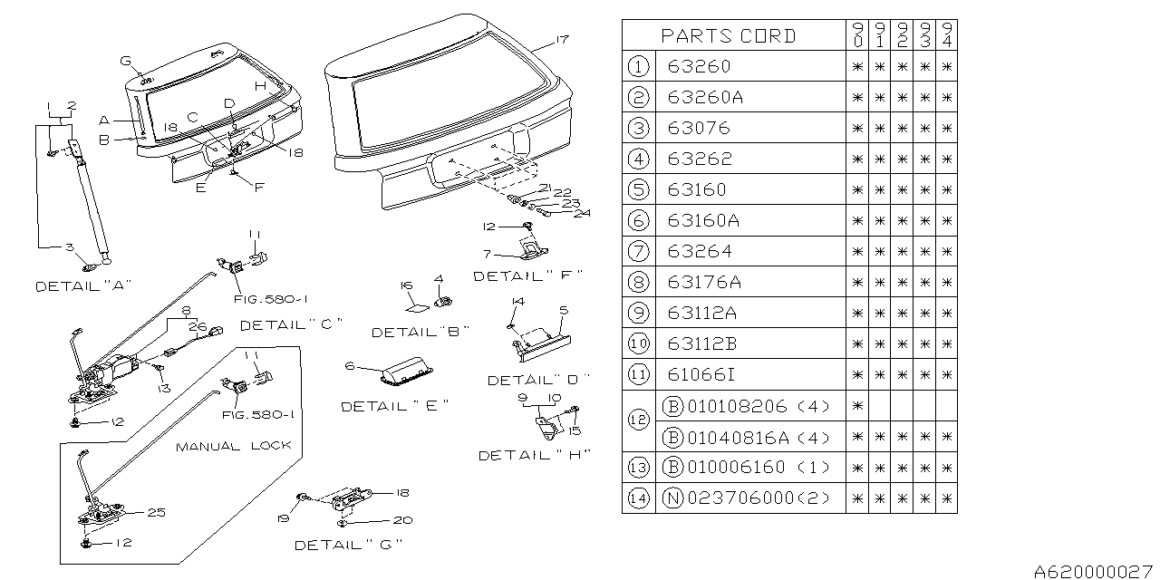 Diagram BACK DOOR PANEL for your Subaru Impreza  Premium Wagon