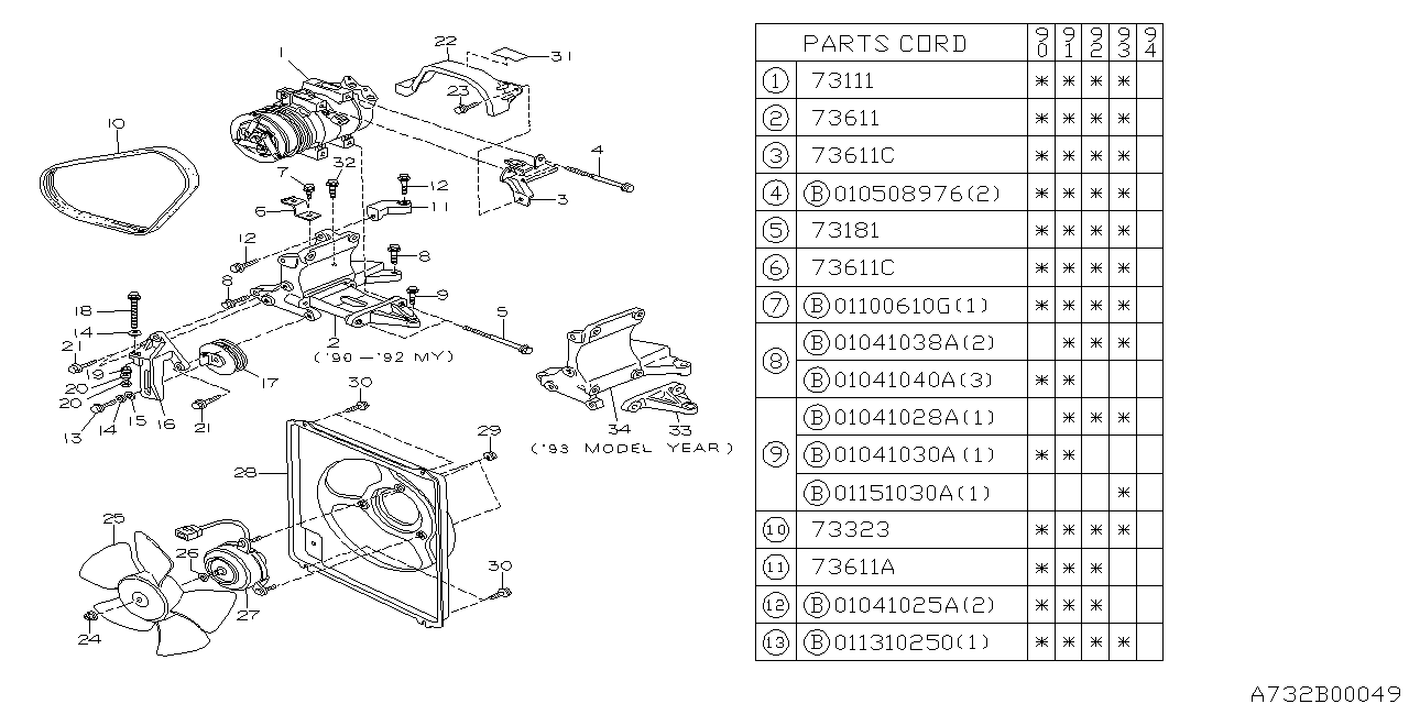 73011AA040 Air Conditioning (A/C) Compressor Genuine Subaru Part