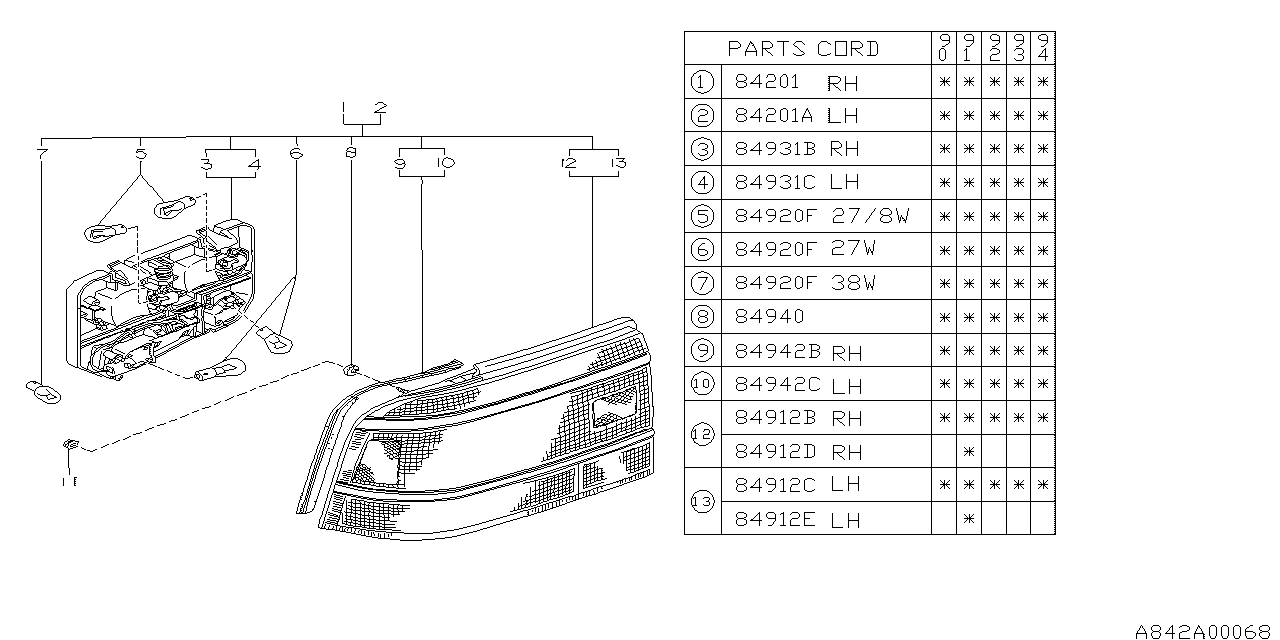 Diagram LAMP (REAR) for your 1991 Subaru Legacy   