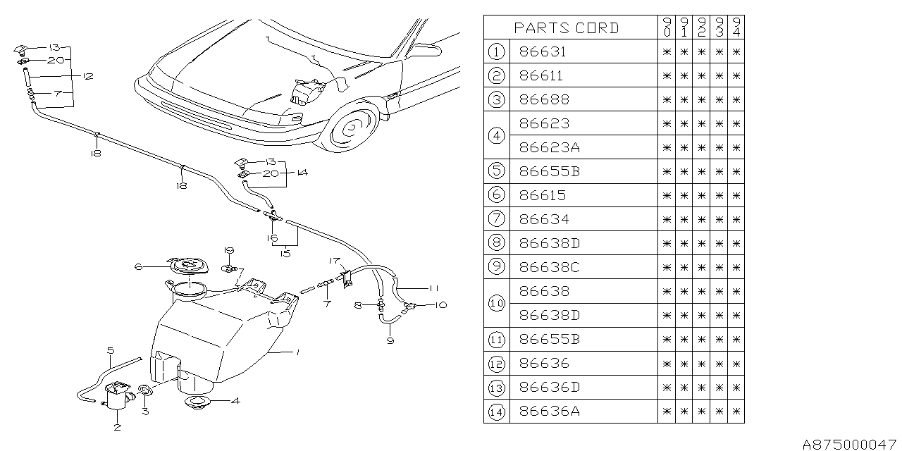 Diagram WINDSHIELD WASHER for your 2003 Subaru STI   