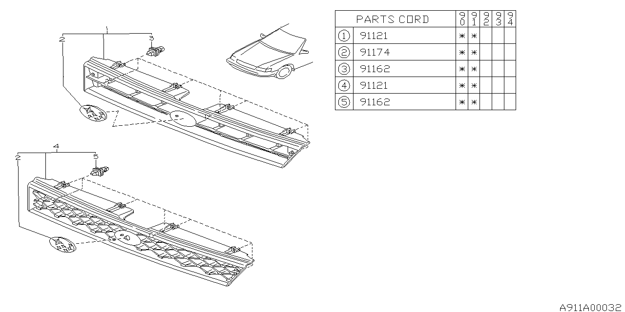 Diagram FRONT GRILLE for your 2004 Subaru Forester  X LL Bean 