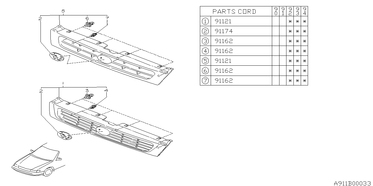 Diagram FRONT GRILLE for your 2004 Subaru Forester  X LL Bean 