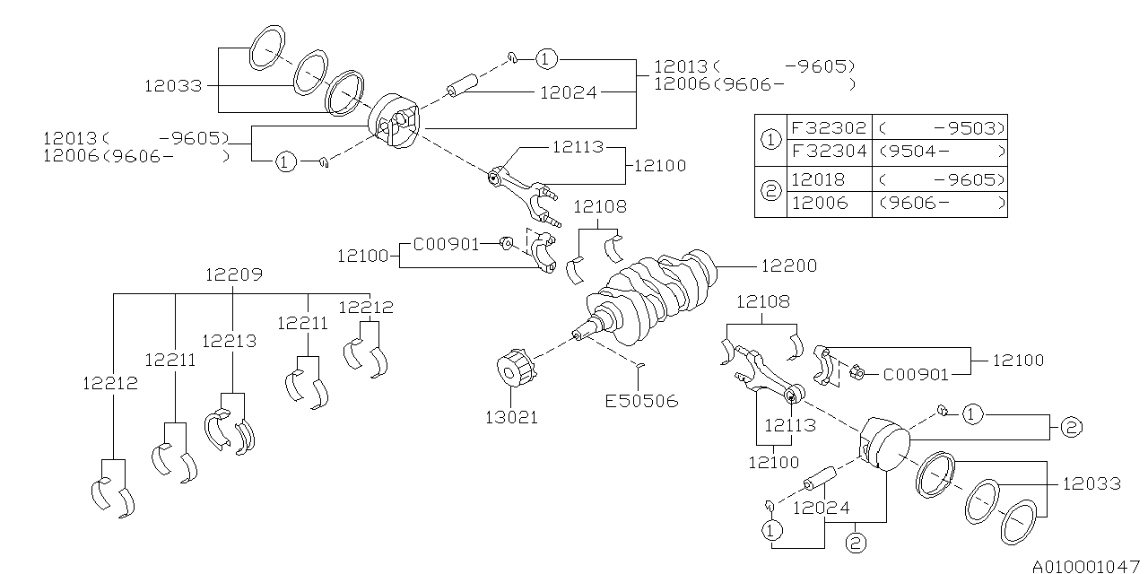 Diagram PISTON & CRANKSHAFT for your 2009 Subaru Legacy   