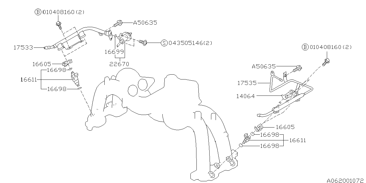 Diagram FUEL INJECTOR for your 2007 Subaru Outback 2.5L TURBO 5AT GT LIMITED(OBK:XT) WAGON 