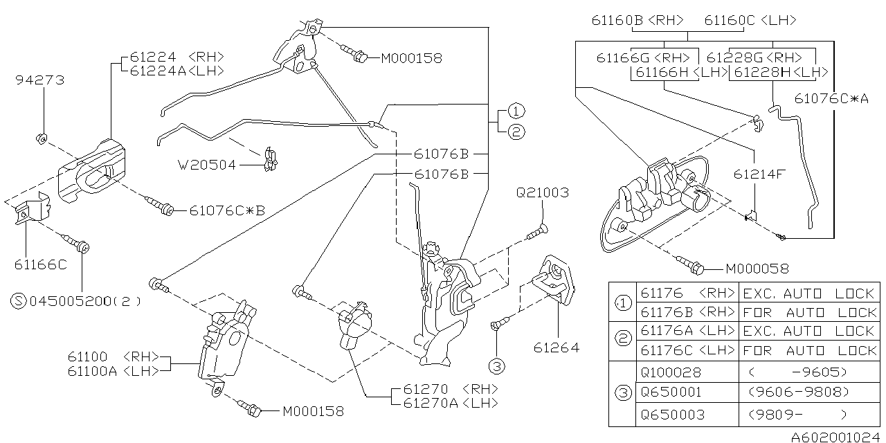 Diagram FRONT DOOR PARTS (LATCH & HANDLE) for your 2024 Subaru Ascent  Touring w/EyeSight 