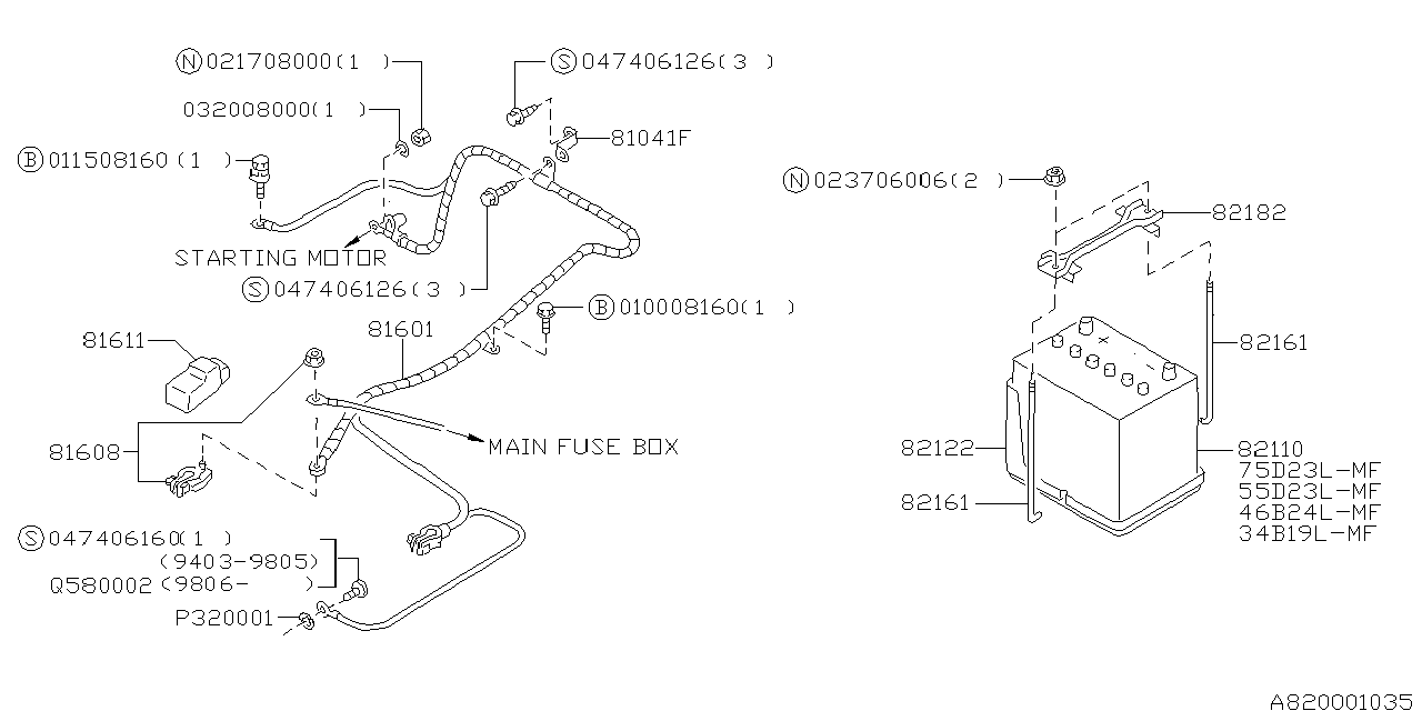 Diagram BATTERY EQUIPMENT for your 2002 Subaru STI   