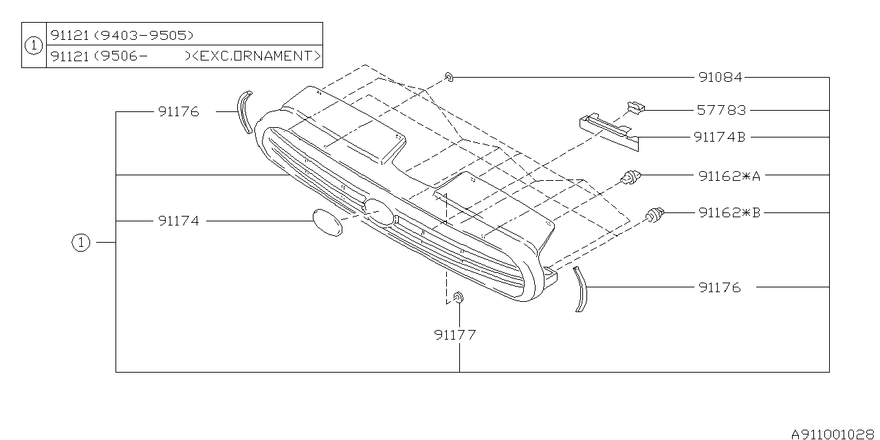 Diagram FRONT GRILLE for your 2004 Subaru Forester  X LL Bean 