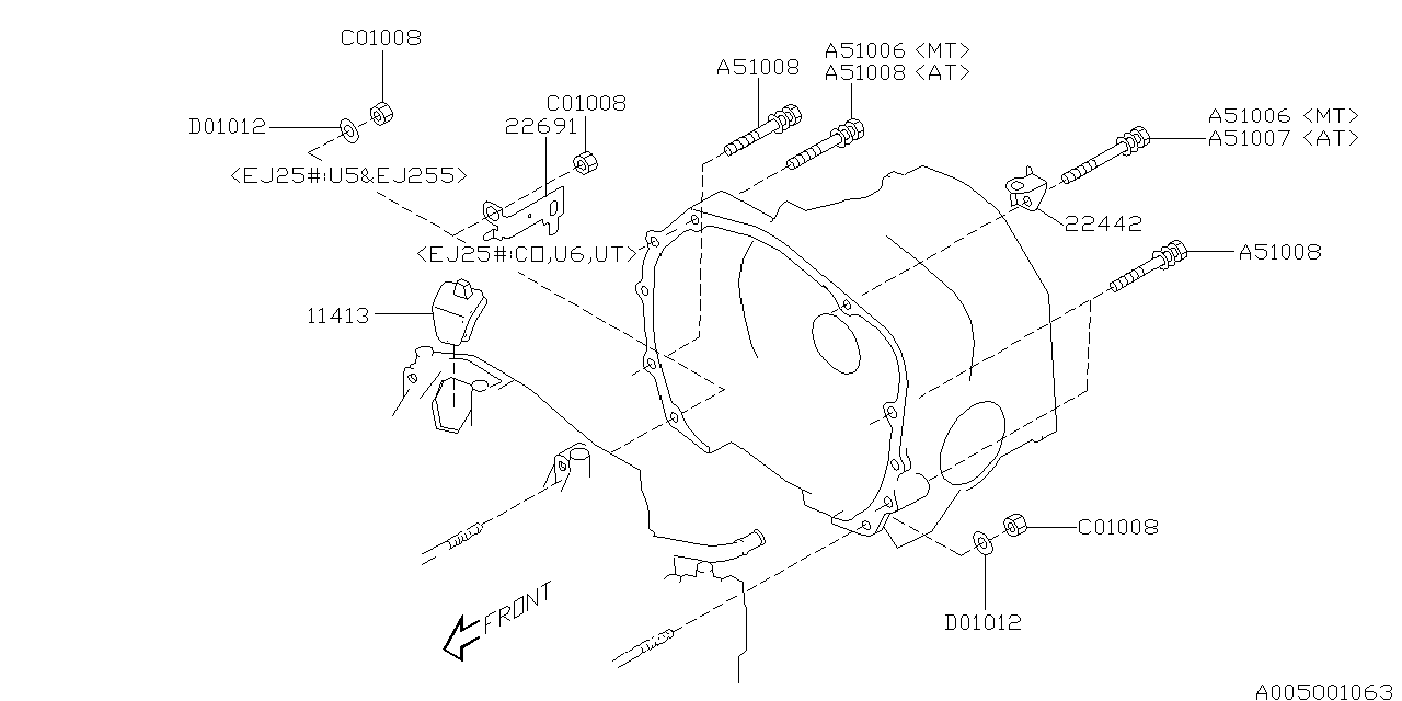 Diagram TIMING HOLE PLUG & TRANSMISSION BOLT for your Subaru