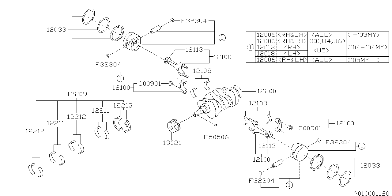 Diagram PISTON & CRANKSHAFT for your 2017 Subaru Legacy  Sedan 