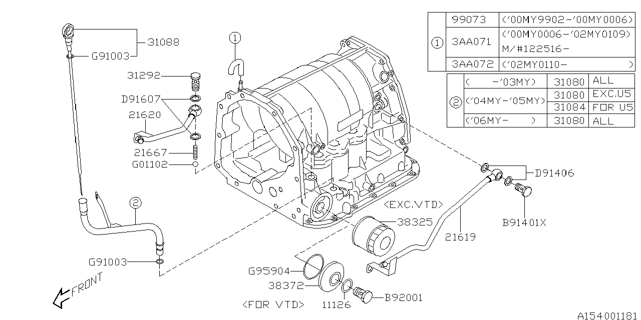 Diagram AT, TRANSMISSION CASE for your Subaru