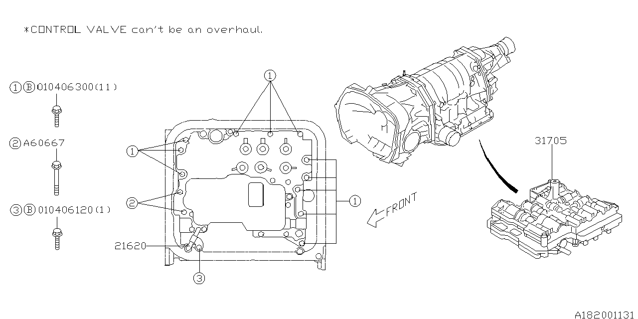 Diagram AT, CONTROL VALVE for your 2011 Subaru Impreza   