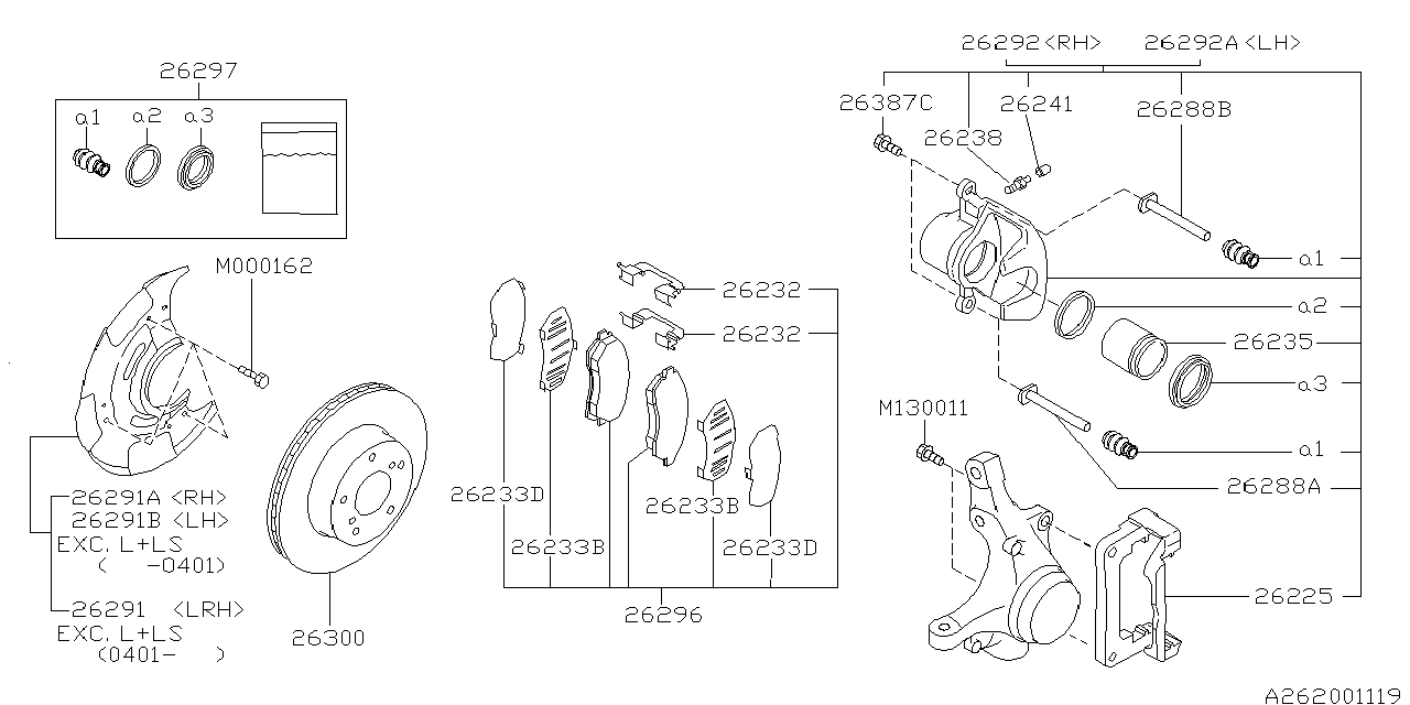 Diagram FRONT BRAKE for your 2001 Subaru Legacy   