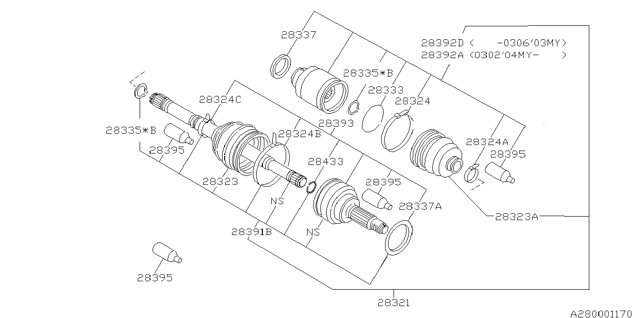 Diagram FRONT AXLE for your 2008 Subaru Legacy   