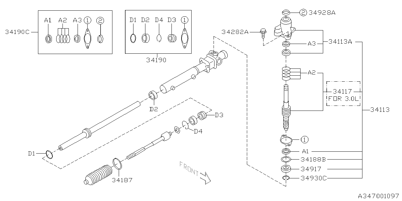 Diagram POWER STEERING GEAR BOX for your 2001 Subaru Legacy  Limited Sedan 