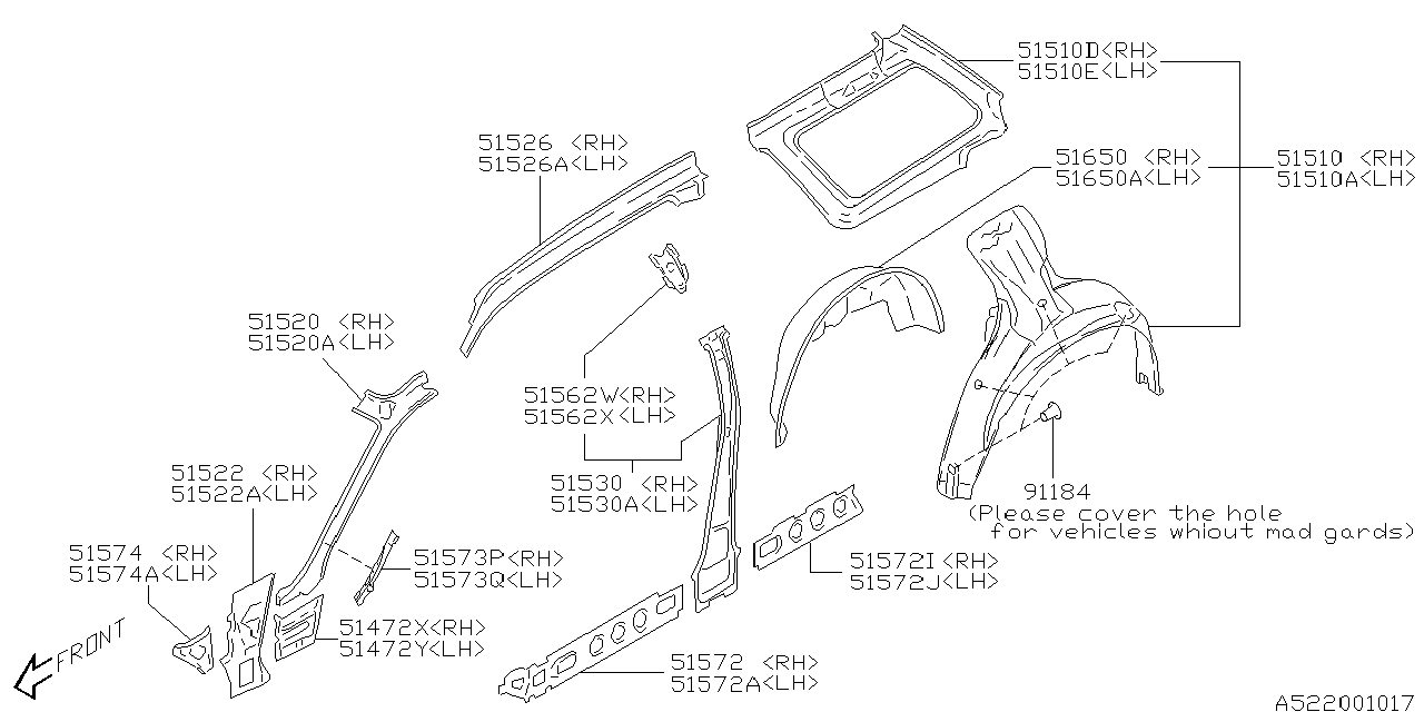 Subaru Legacy Frame Rail. Roof Panel Reinforcement. Roof - 51525AE17A ...