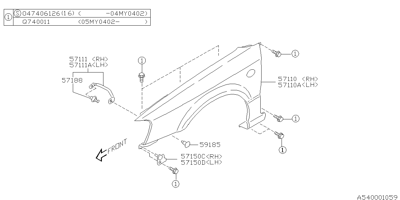 Diagram FENDER for your 2018 Subaru Outback  Base 